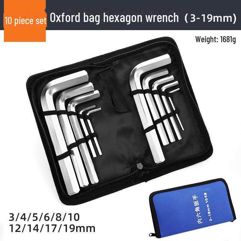 Leather Bag Hexagon Wrench Set: 3, 12, 14, 17, 19mm Flat Head CR-V with Oxford Canvas Bag