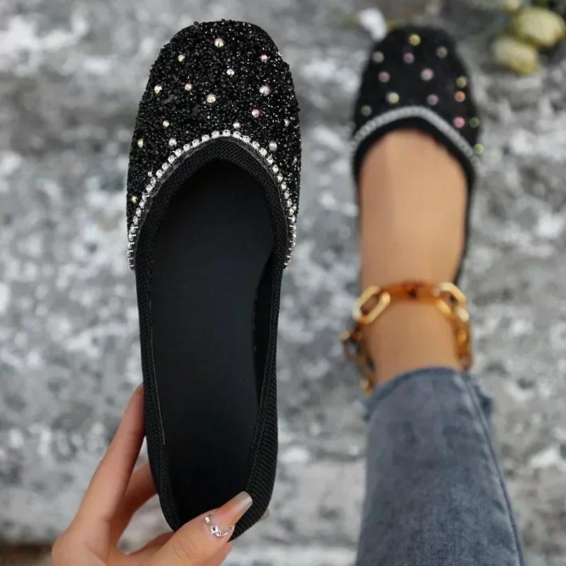 Fashion Shiny Crystal Flats Shoes Summer Solid Color Women's Round Toe Fashion Slippers Outdoor Sling-Heel Women's Slipper Large Size 43