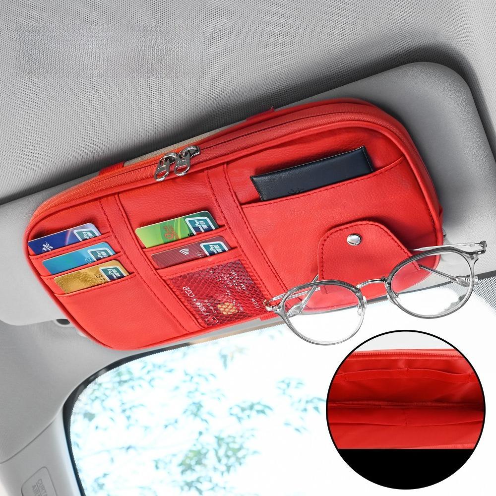 Leather Large Capacity Car Sun Visor Organizer Clip Sunshade Storage Bag Pouch Bill Pen Card Glasses Sunglasses Holder Mount