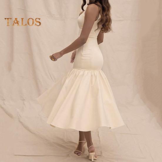 Dámské večerní šaty Volánkový lem Big Swing Slim Fit Bez zad Bez rukávů Jednobarevné Plisované Plesové šaty na večírek do půli lýtek Midi šaty