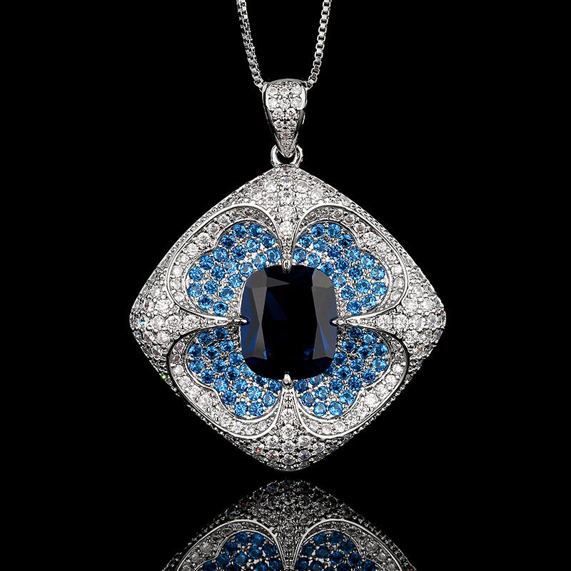 Jewelry Set, Earrings, Ring Necklace, Blue Spinel Square Design, High-End Light Luxury Women'S Colored Treasure.