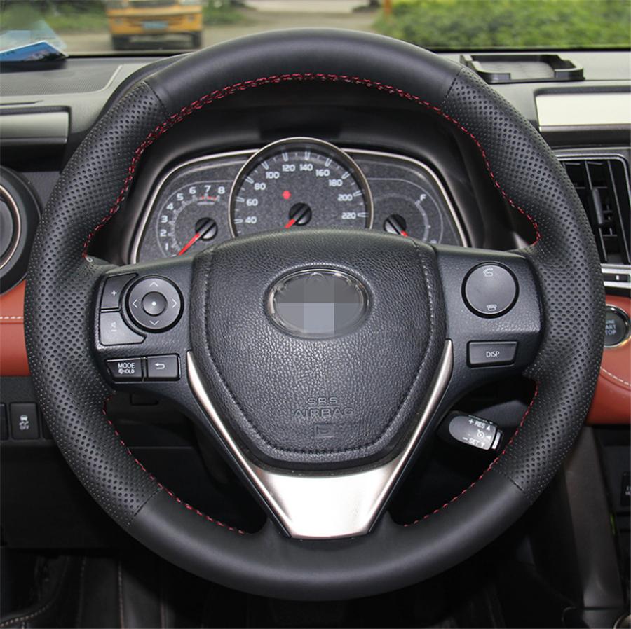 Car Steering Wheel Cover Hand Sewing For Toyota RAV4 2013-2018 Corolla 2014-2018