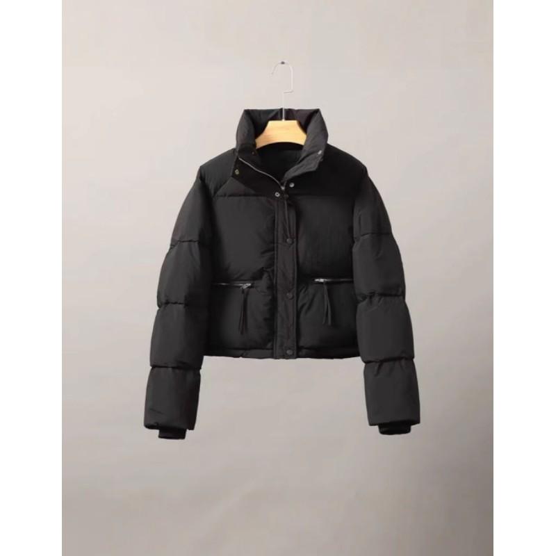 

Women s Autumn Winter Stand Collar Short Jacket Solid Simple Padded Outwear XS