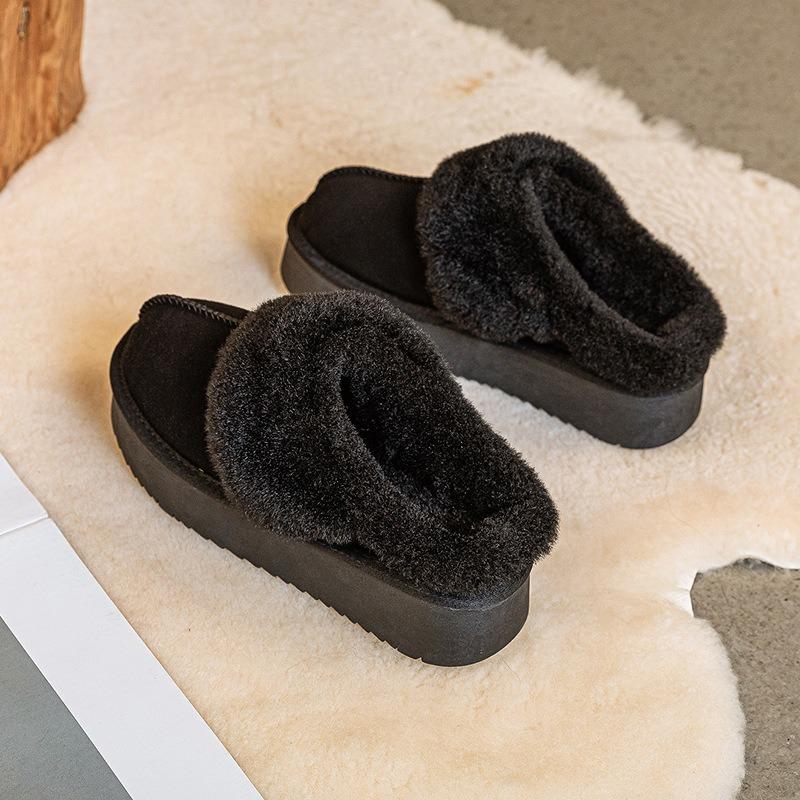 

Thick-soled fluffy slippers autumn and winter new warm cowhide piled thickened lazy one pedal genuine leather snow boots women 35