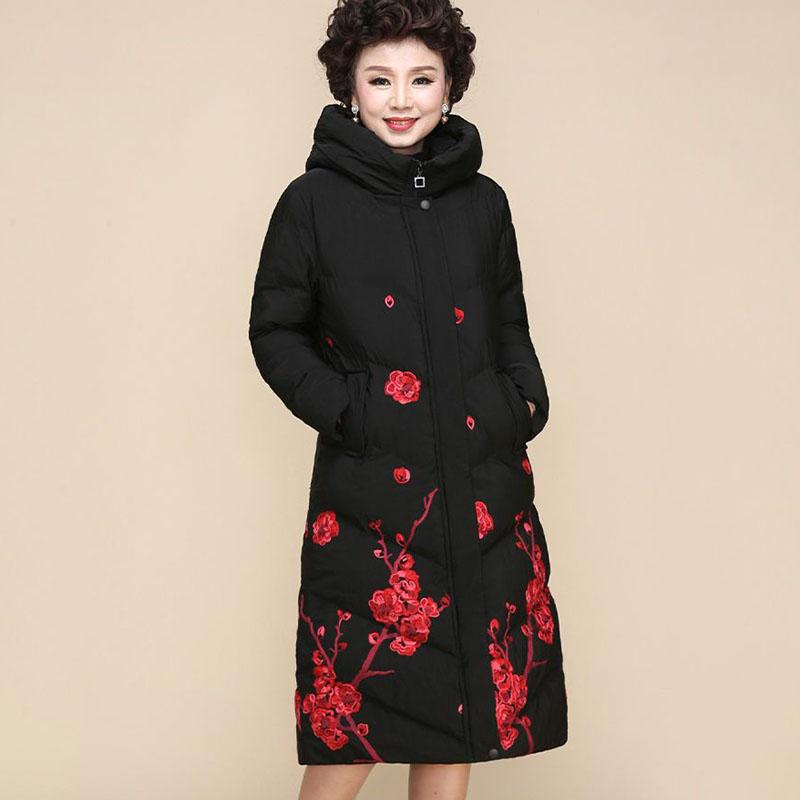 Winter Women's Printed Padded Coat Plus-size Hooded Long Padded Coat
