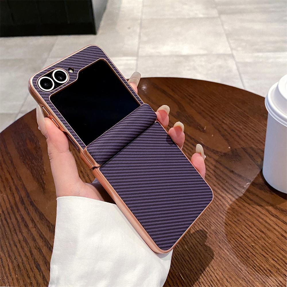 For Samsung Galaxy Z Flip 7 6 5 4 Electroplated Carbon Fiber Texture Matte Shockproof Anti-Drop Folding Hard PC Protective Case