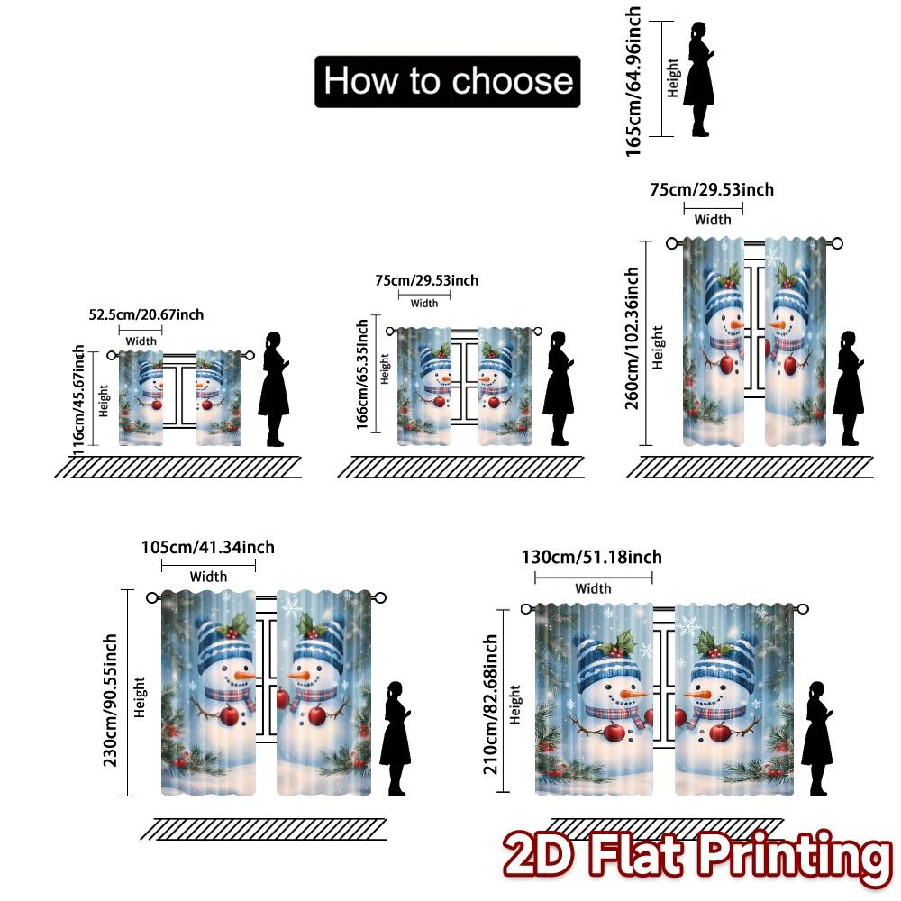 2pcs,Curtains Cute Snowmen Christmas Scene (2) Fashionable Modern Curtains 100% Polyester Curtains Art Deco Festive Ldeal for