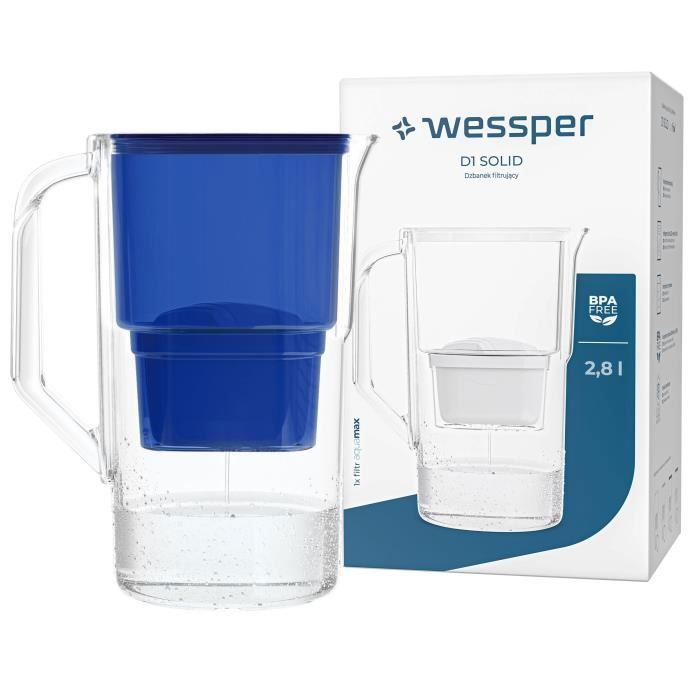 Wessper d1 solid carafe 2.8 l, compatible avec brita maxtra| contient une carafe filtrante + un filtre à eau