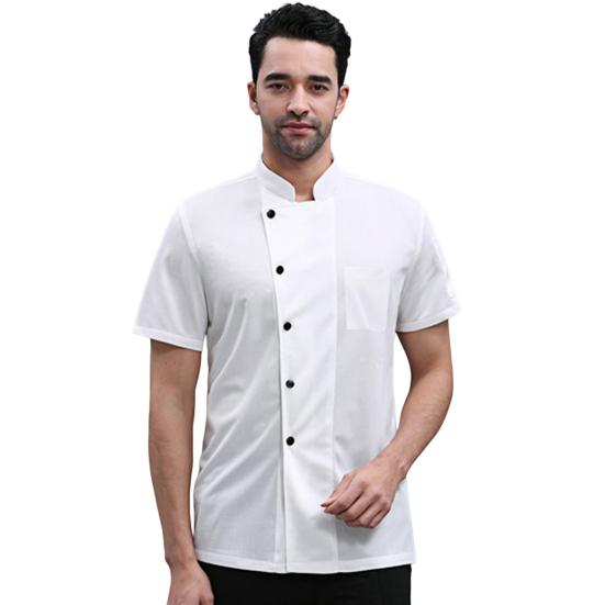 Hotel Chef Clothes Stand Collar Single Breasted Short Sleeve Breathable Overalls Stain Proof Cotton Blend Summer Chef Shirt Restaurant Kitchen