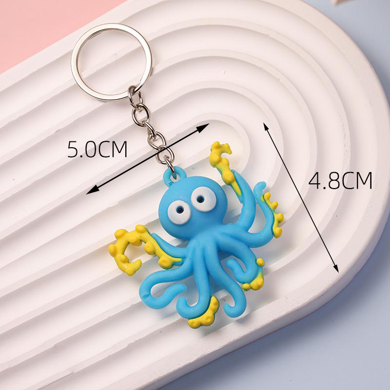 2Pcs/Bag Soft Marine Series Animal Keychain Simulation Octopus Hippocampus Gift Pendant Marine Animal Keychain Bag Decoration