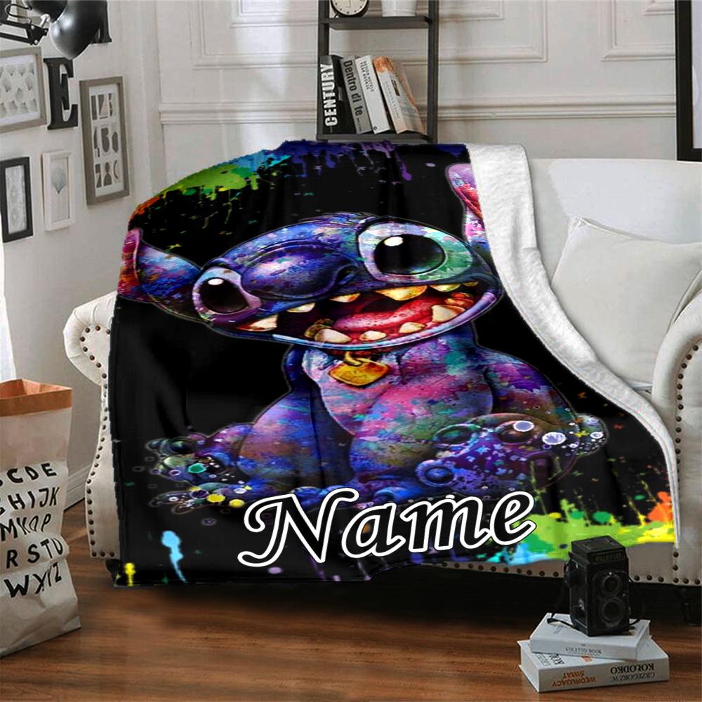 Custom Name Butterflies Stitch's Adventure blanket for Couch & Bed, Plush Cozy Fuzzy Blanket Super Soft & Warm Blankets for Fall and Winter. 0908329