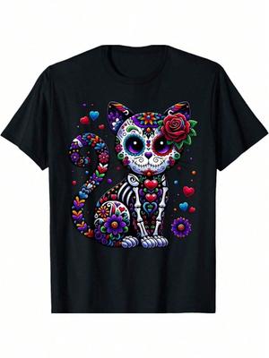 Dia De Los Muertos Cinco De Mayo Cat Sugar Skull Unisex Wounisex T-Shirt