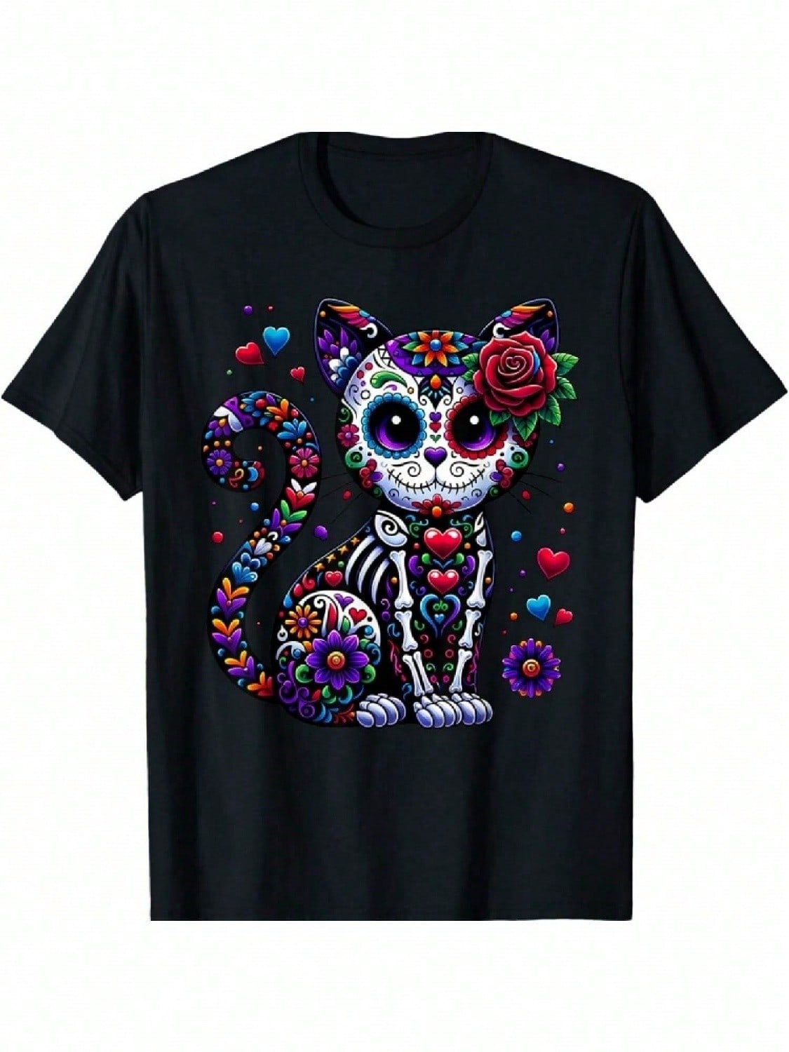 Dia De Los Muertos Cinco De Mayo Cat Sugar Skull unisex Wounisex T-Shirt S разноцветный