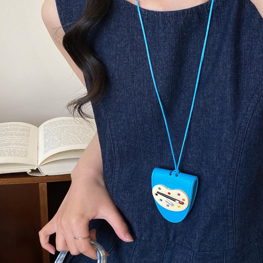 Leather artboard neck long earphone bag going out portable anti-lost necklace niche design fashionable versatile items