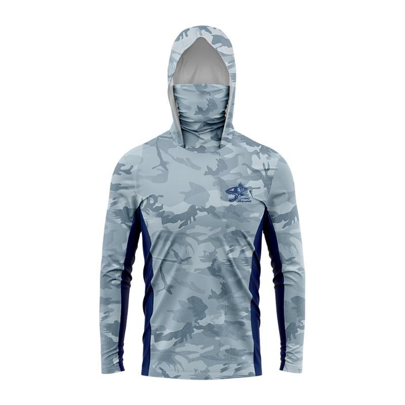 Gradient Green‑Yellow Skeleton Fish Men Fishing Hooded Shirt Built‑in Face Cover Sun Protection Quick‑Dry Long Sleeve Tops