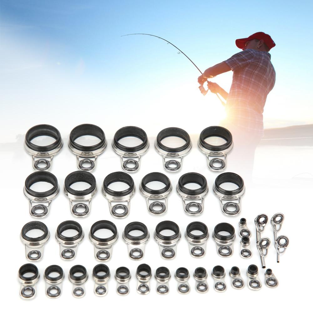 37PCS Stainless Steel Fishing Rod Guides Ceramic Rings Multiple Sizes Top Tip Ring Fishing Rod Eyes Ring Replacement Parts