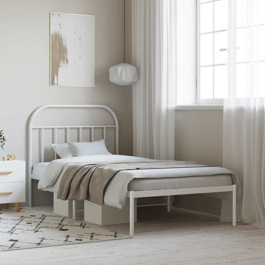 Metal Bed Frame with Headboard White 107 X 203 Cm