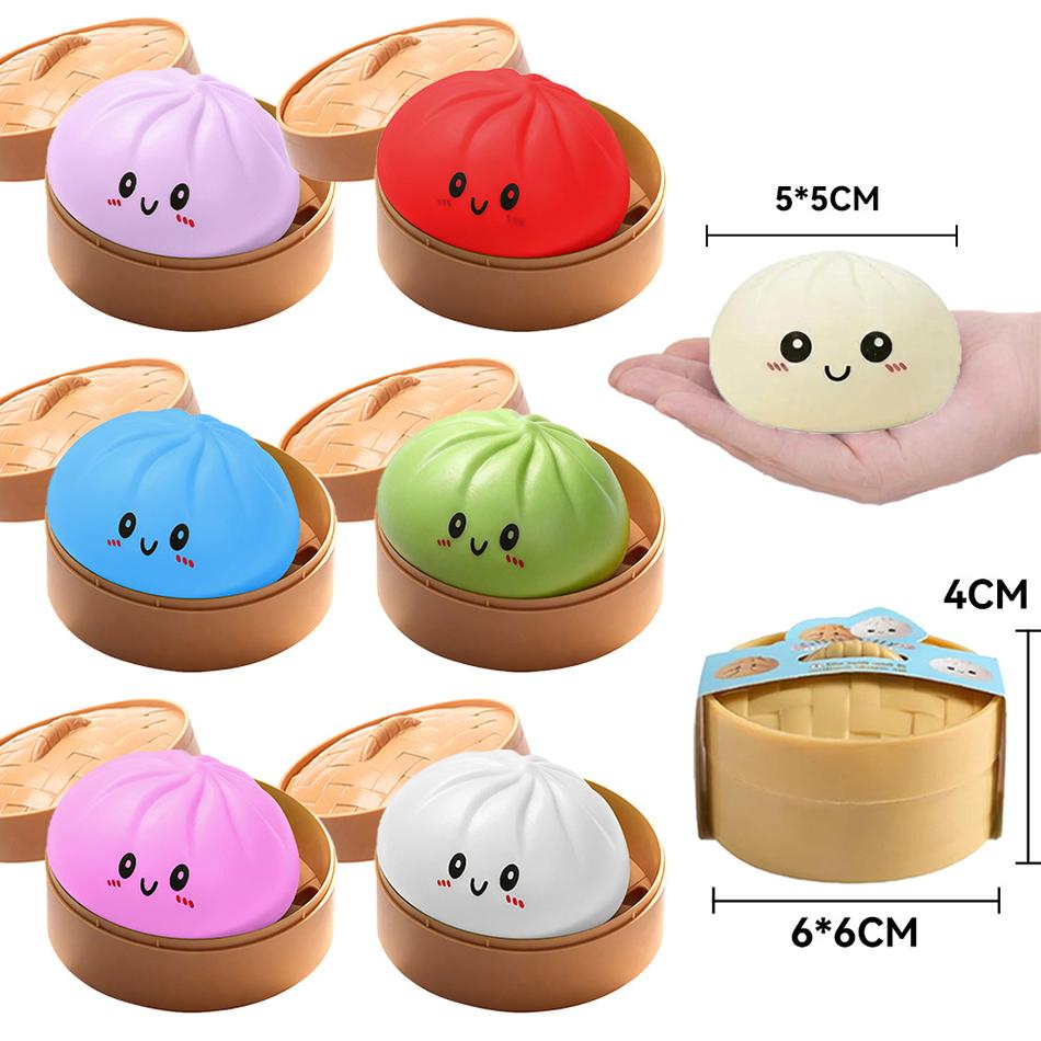 Colorful 6 Styles Smiling Face Dumpling Cute Dumpling Squishy With Box Dumplings Sensory Squeeze Toy For Stress Relief Gifts