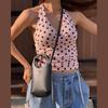New Polka Dots Halter Neck Tank Tops Women Sexy Low-Neck Vest Slim Fit Off Shoulders Backless Short Tops Street Fashion Sexy Ruched Elegant Outfits