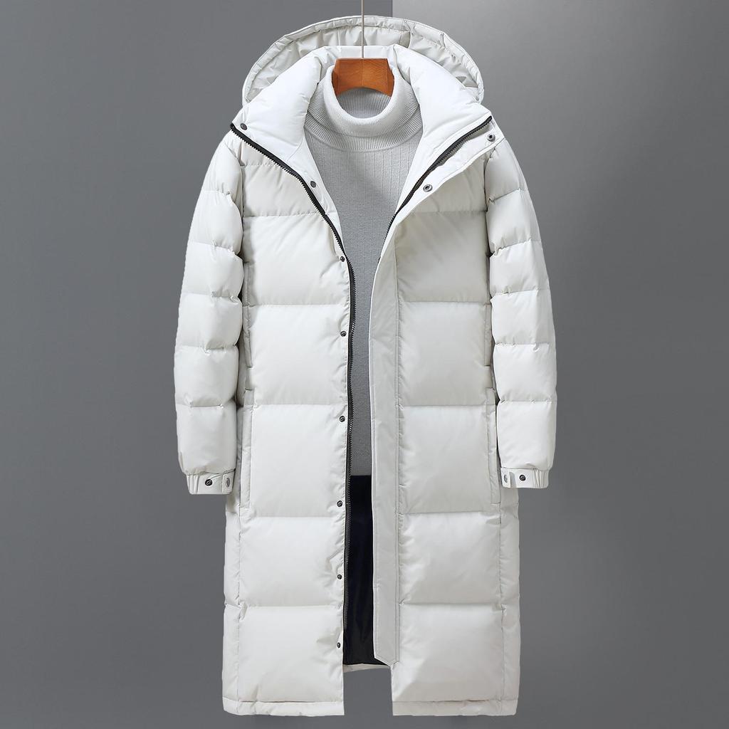 Unisex Long Down Jacket: Knee-Length, Korean Style, Thick, Warm, Hooded Winter Coat for Couples