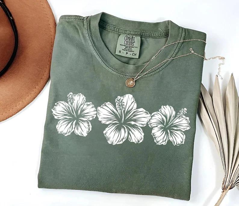 Hibiscus Flower Shirt Tropical Beach Summer Graphic Tee S