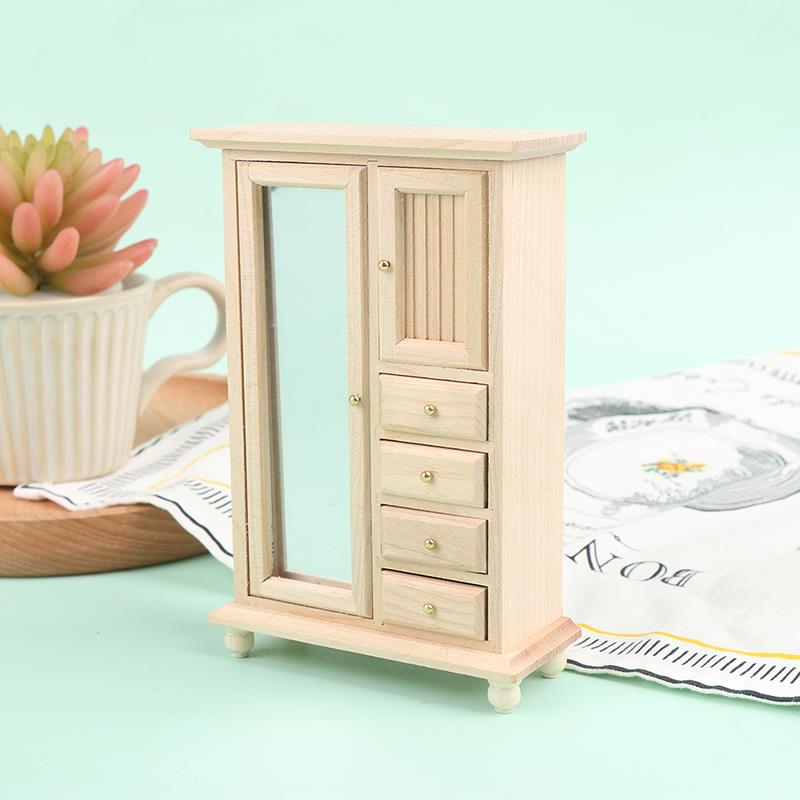 Three-door Pink Modern Wardrobe for Dolls Furniture Clothes Accessories Toys for Girls Baby Toy