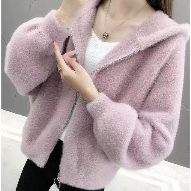 Women's Trendy Faux Mink Long Sleeve Knit Cardigan, Korean Style - Versatile & Fairy-Inspired for Autumn & Winter