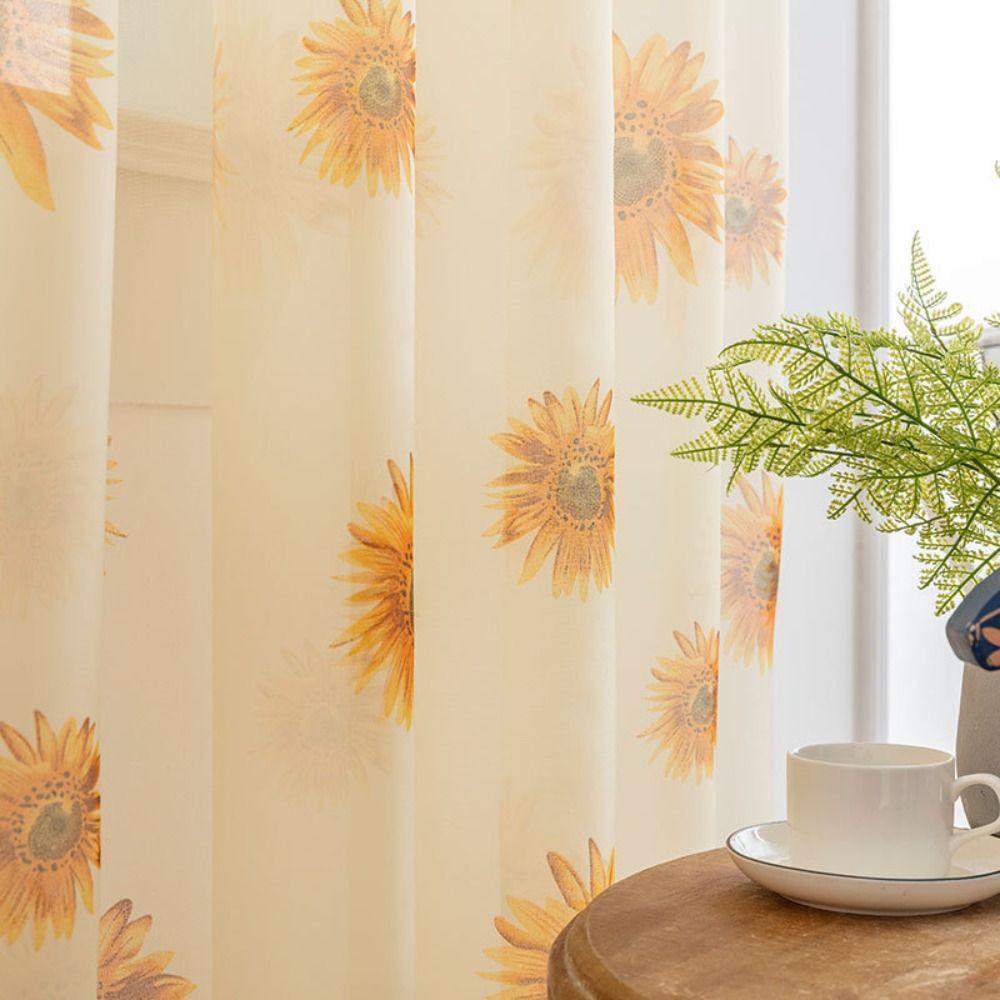Gauze Sun Flower Tulle Curtains Romantic Window Drapes Modern Sheer Curtain Living Room