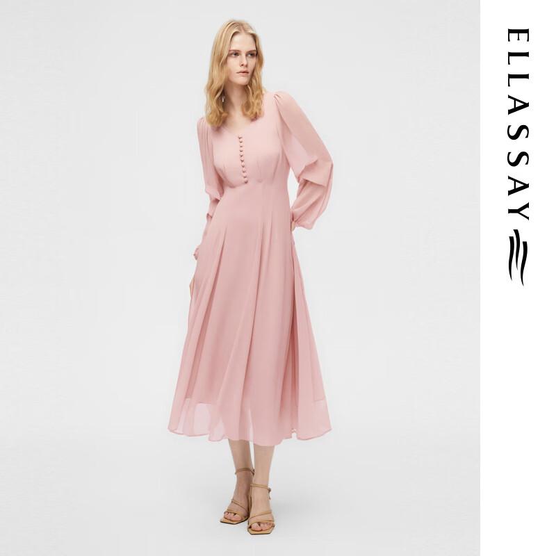

ELLASSAY V-Neck Pleated Puff Sleeve Midi Dress M