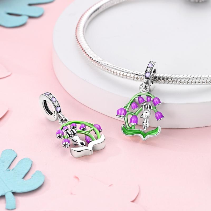 Fit Original Bracelet Copper Butterfly Flowers Cube Purple Charms Pendants For Women Jewelry Making Gift