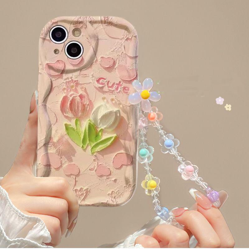 Art Flowers With Heart Chain Case For Redmi 15 15C Note 14 4G 13 12 PRO 5G Plus 10 8 11S 13C 14C 12C 12 13 A5 A3 10C Cover