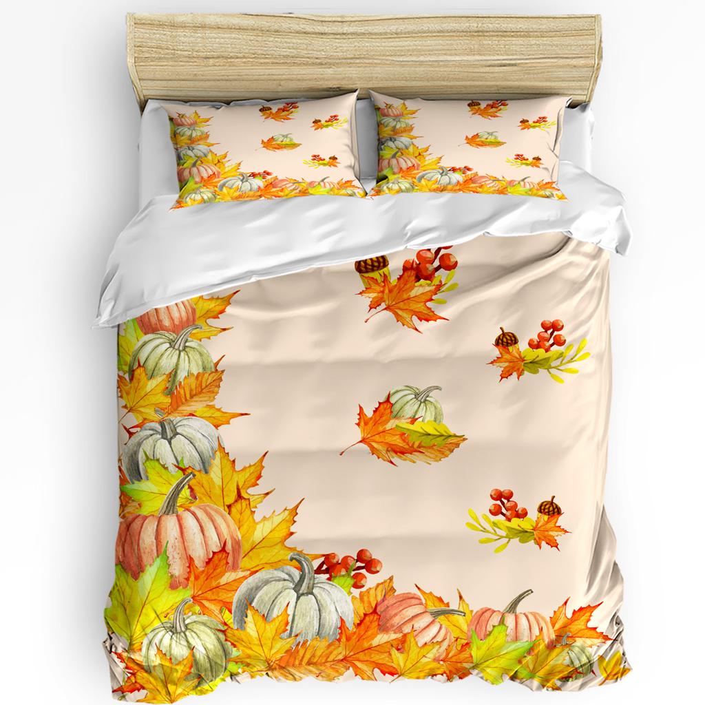 Pumpkin Thanksgiving Maple Leaf Autumn 3pcs Bedding Set For Bedroom Double Bed Home Textile Duvet Cover Quilt Cover Pillowcase
