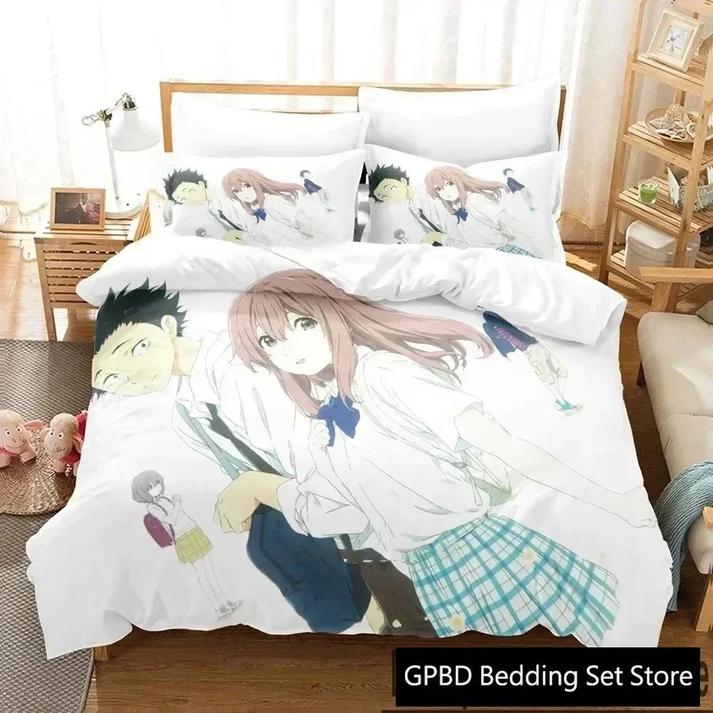 Luxus Neu 3D Druck Anime A Silent Voice Bettwäscheset Jungen Mädchen Twin Queen King Size Bettbezug Kissenbezug Bett Jungen Erwachsene