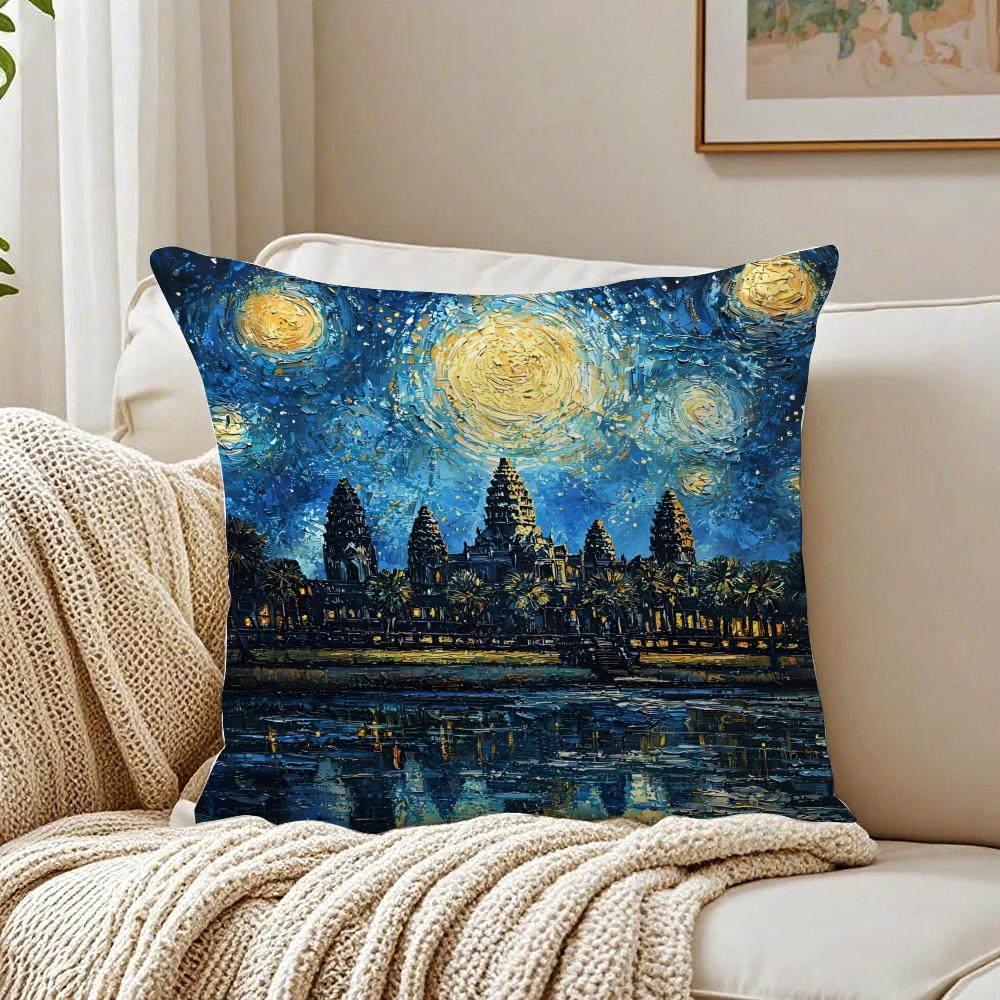 Oil Painting Artwork Angkor WatW Cushion Cover Pillowcase Antidustmite living Room Sofa Decor Cushion Room