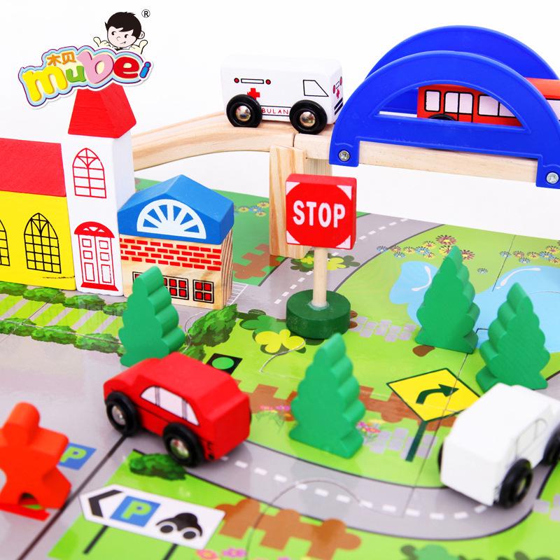 40-Piece City Rail Transit Wooden Toy Set: Overpass Track & Car for Children s Education