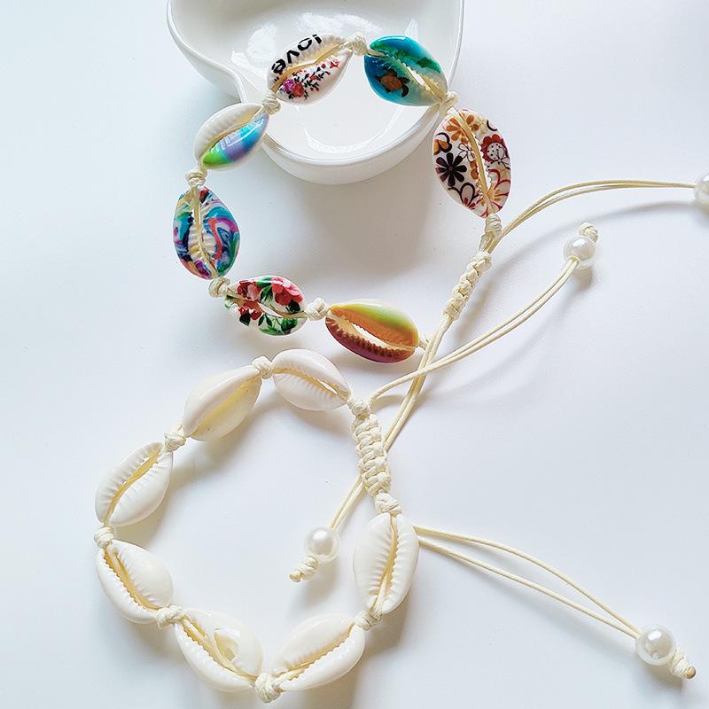 Handmade Bohemian Bracelet with Natural Shell Beads and Waxed Cord