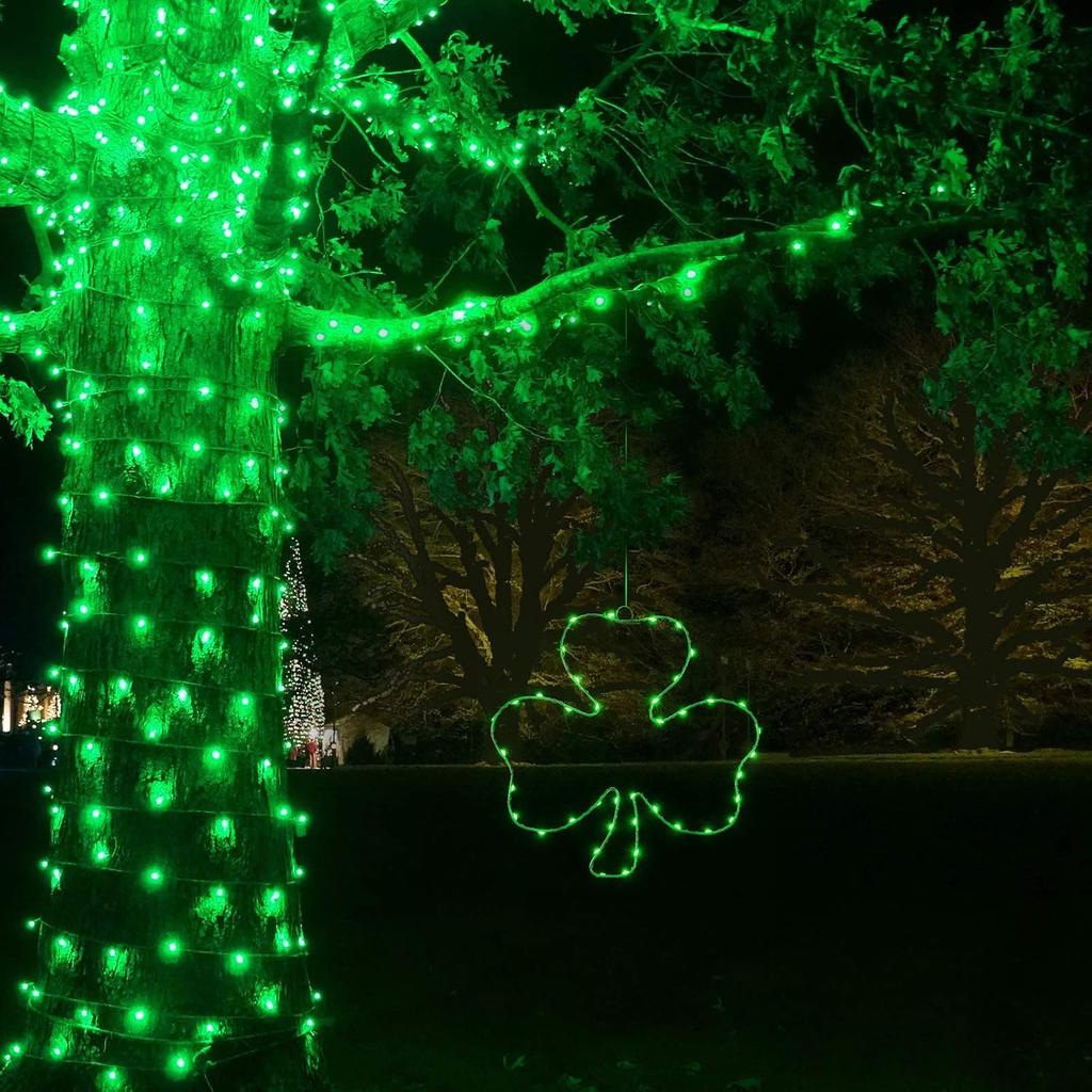 1 Set Lighted Window Decoration for St. Patrick's Day, 15.8 Inch 40 LED Irish Green Clover Shamrock Shaped LED with Iron Frame, Battery Operated
