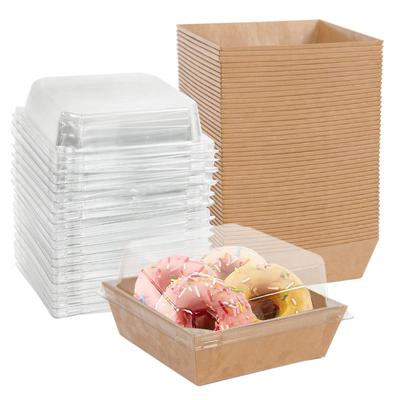 10/20/30 buc Cutii pentru prăjituri și gogoși Hârtie Kraft Cutie pentru ambalare deserturi, prăjituri, produse de patiserie cu capac transparent Accesorii pentru petreceri de nuntă, aniversare