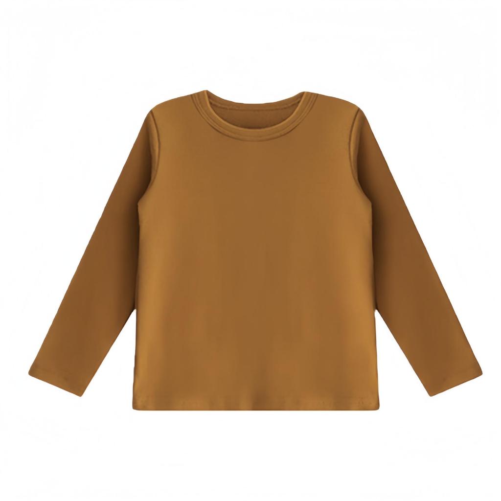 Kids' Long Sleeve Base Layer Top - Plain White or Black Pure Cotton T-shirt for Boys and Girls, Spring/Fall Wear