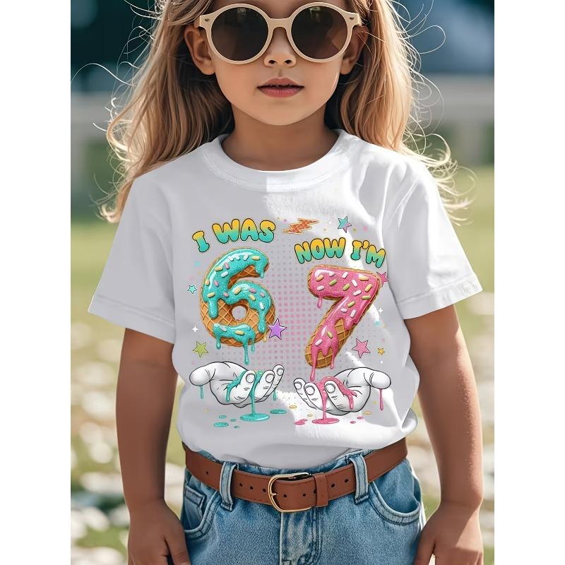 European sizes 6-7 Years Age 6 Now 7 Funny Print T-Shirt Short Sleeve Round Neck Casual Summer School Play Outfit Durable Tee with Age