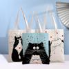 Black Cat Printed Canvas Bag Cartoon Tote Bag Shoulder Storage Bag Ladies Beach Bag Shopping Bag Travel Storage