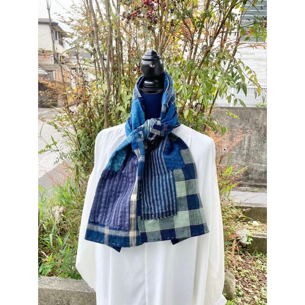 Used B55 Rags, Stole, Old Cloth, Remake, Indigo Dye, Patchwork, Sewing, Sashiko