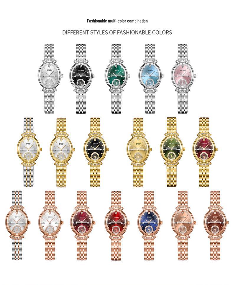 ORSGA Women's Oval Diamond-set Fashion Watch with Prismatic Mirror and Quartz Movement