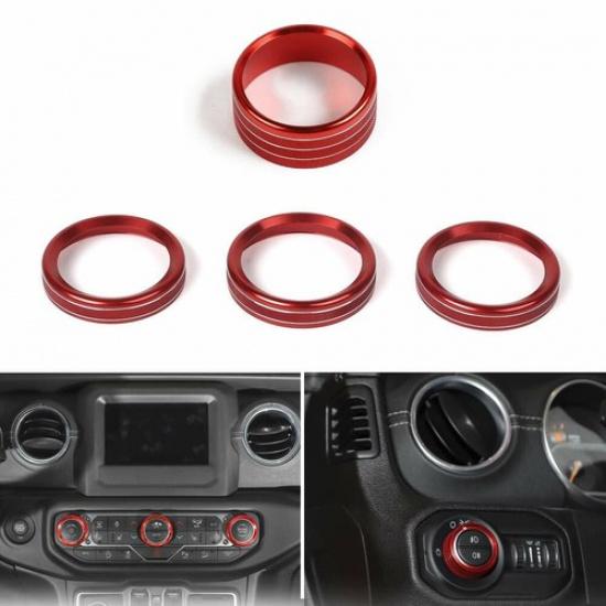 Red Air Conditioner Headlight Switch Button Knob Cover For Jeep Wrangler JL JT