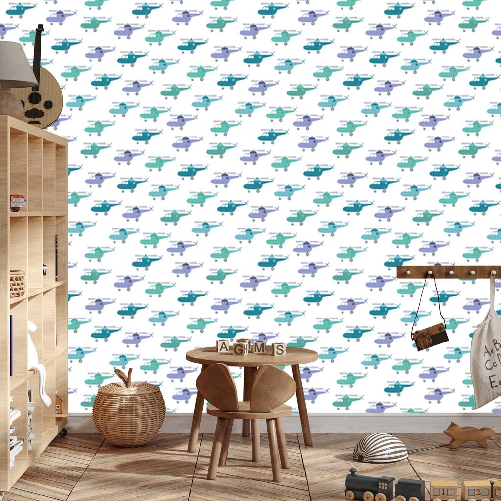 Colorful and pastel helicopters wallpaper for living room and bedroom 50x1000
