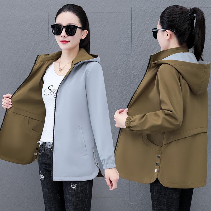 

Женская куртка с капюшоном весна-лето и осень, модная корейская версия свободного покроя, большого размера, повседневная ветровка для женщин XXXXL