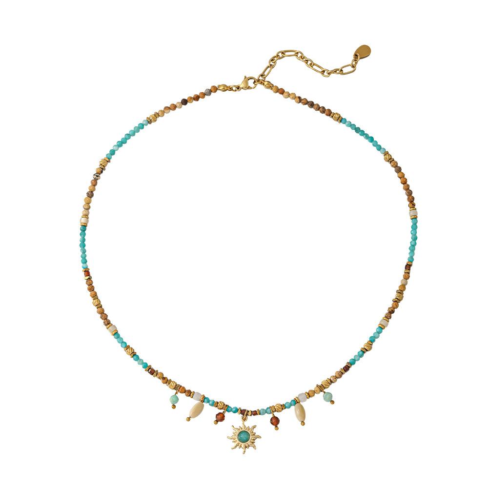 Bohemian retro mango pendant Tianhe stone handmade beaded necklace high-end natural stone collarbone chain women