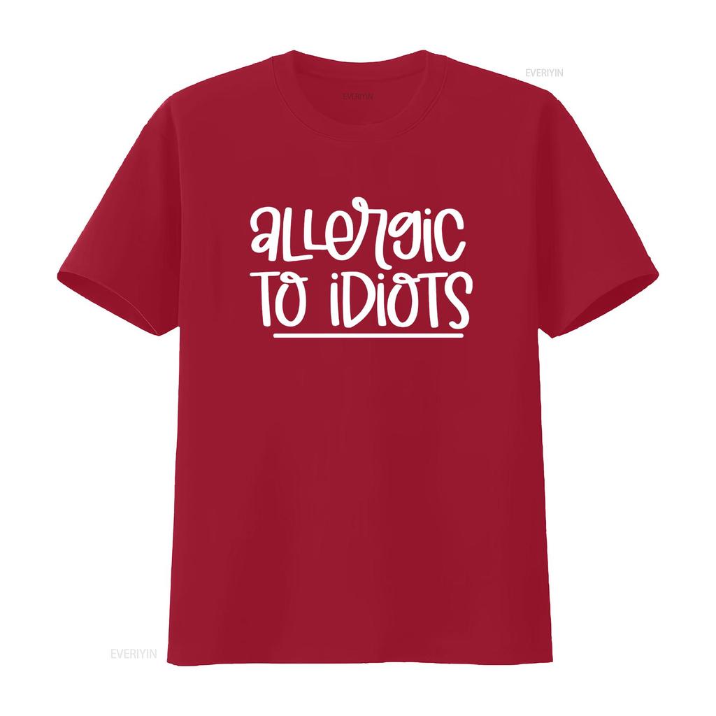 T-shirt Grigia con Stampa "Allergic To Idiots" per Moda Casual vintage Lavata Elegante Unisex Elastica Leggermente uomo Traspirante
