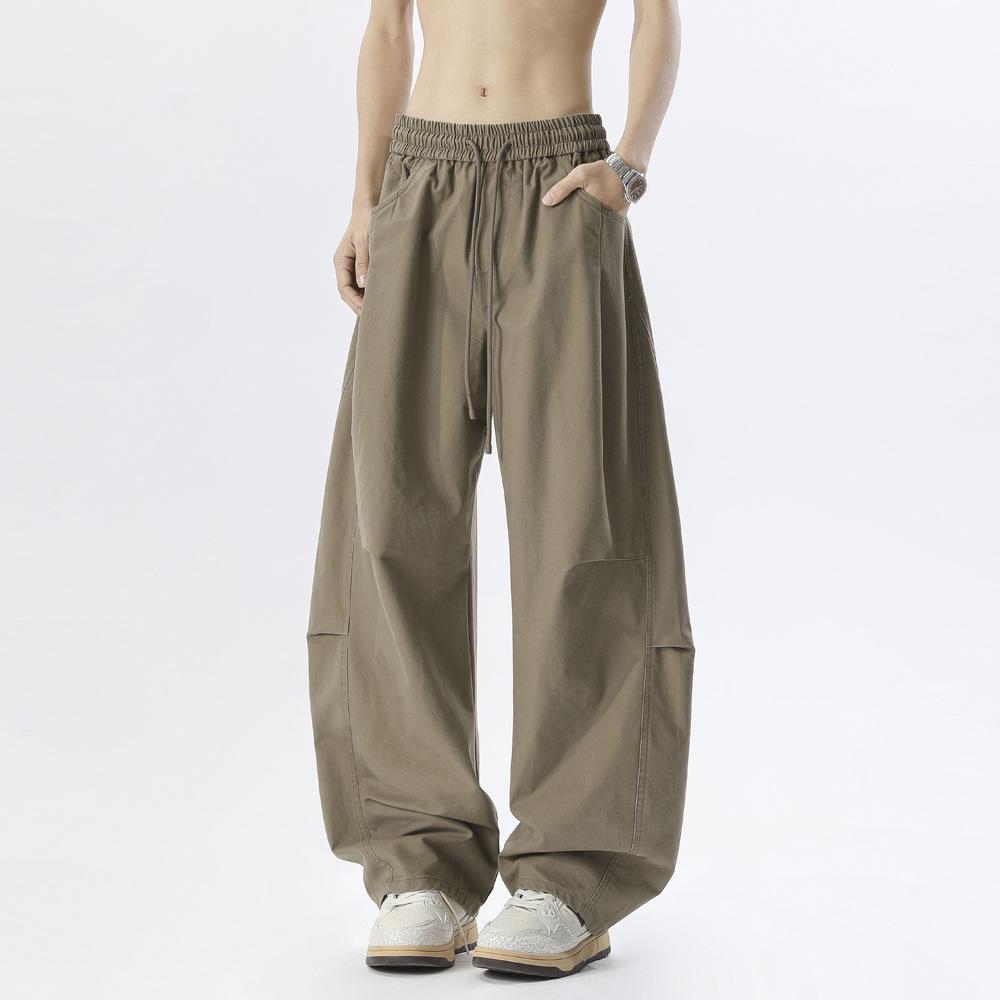 American retro scimitar pants pleated design sense men's and women's loose wide-leg pants cleanfit ruffian handsome floor pants trousers