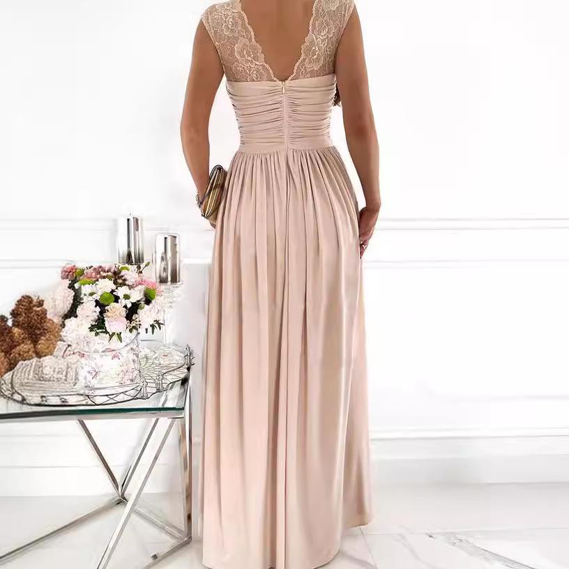 Elegantes Europäisches & Amerikanisches Sexy Falten-Patchwork-Schlitz-Abendkleid